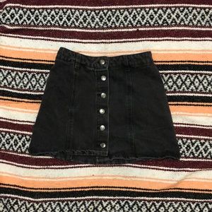 Black denim button up skirt